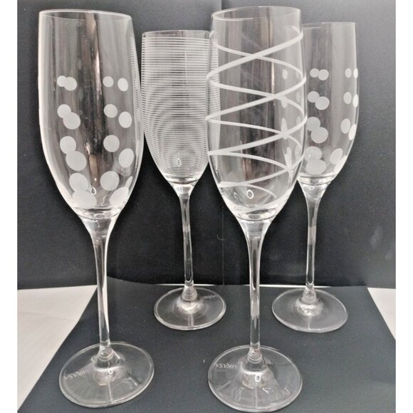 Mikasa Cheers Rare Clear Crystal Champagne Flutes Glasses-Set Of Fou Etched New - Picture 1 of 12